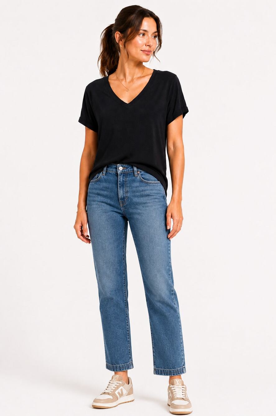 Cloth & Stone Black Rayon V Neck High Low Tee Anthropologie Womens Small